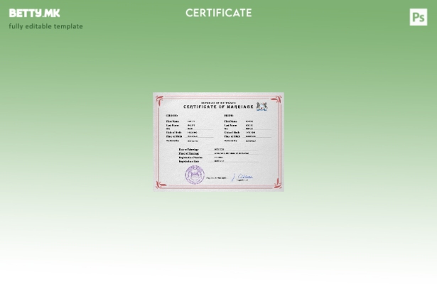 Модерен стил Боцвана шаблон за шаблон PSD од сертификат за брак